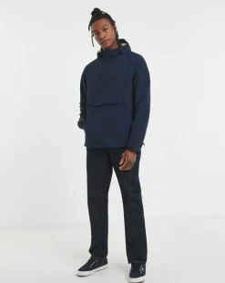 Navy Overhead Hooded Zip Detail Lightweight Jacket