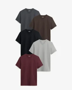 5 Pack Multi V Neck T-Shirts Long