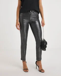 Pewter Metallic Slim Leg Jean