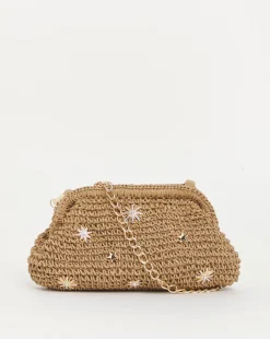Raffia Star Studded Clutch Bag