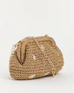 Raffia Star Studded Clutch Bag