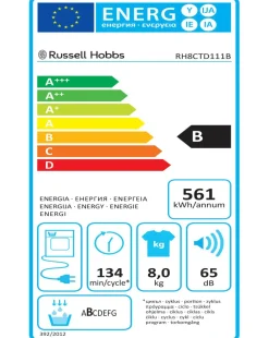 Russell Hobbs RH8CTD111B, 8kg, Condenser Tumble Dryer - Black