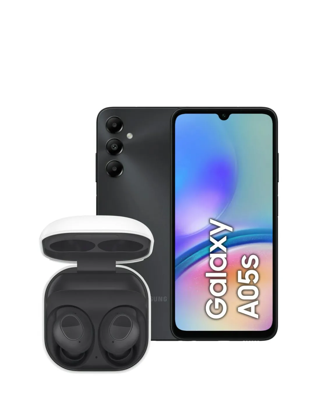 Samsung A05S 4G 64GB Black and Samsung Buds FE Graphite Bundle