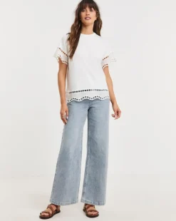 White Crew Neck Broderie T-Shirt